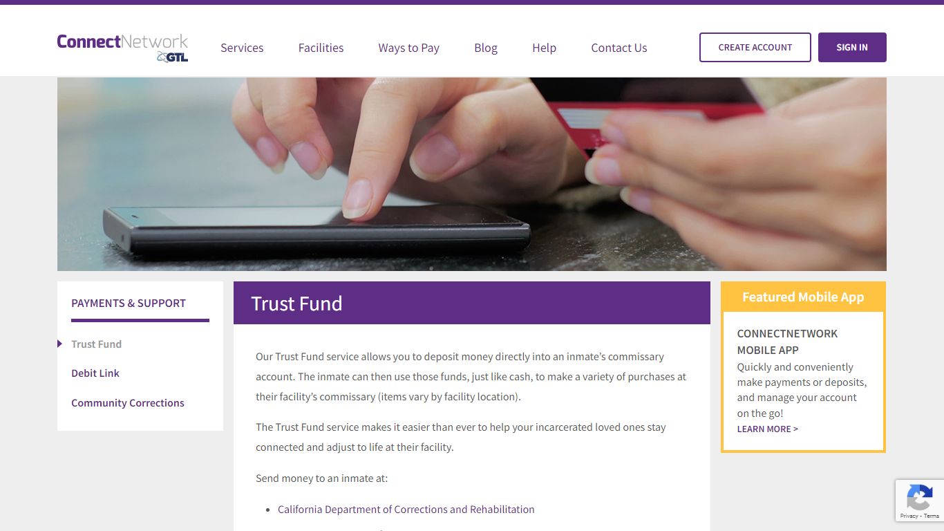 ConnectNetwork Trust Fund | Deposits for inmate commissary