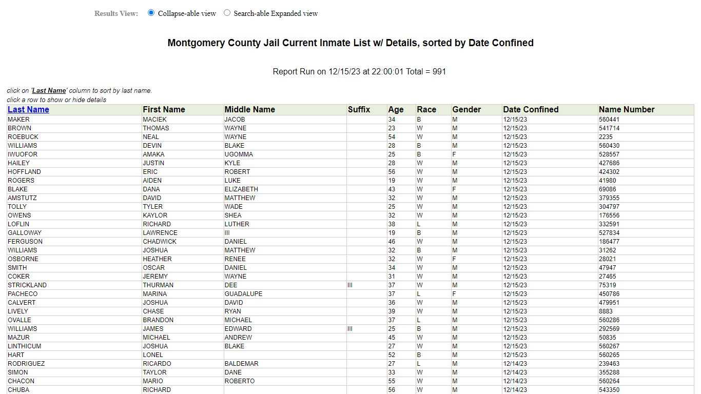 Jail Roster - Montgomery County, Texas